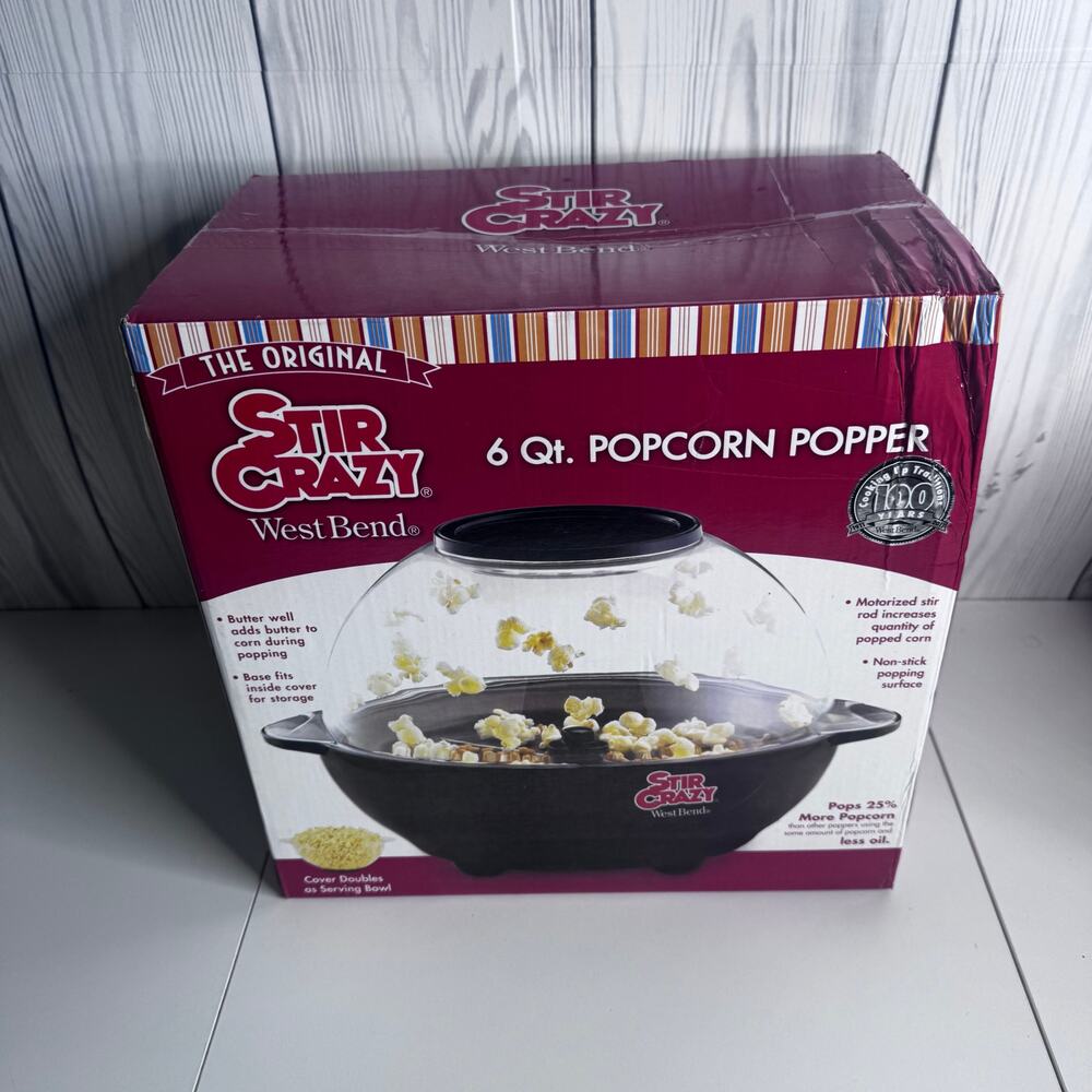 West Bend Stir Crazy 6 Qt Popcorn Popper Model 82306 New in Box